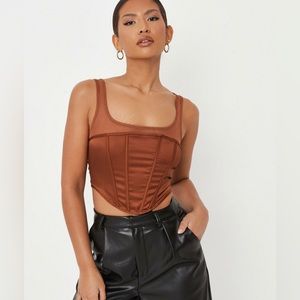 Missguided Chocolate Satin Mesh Contrast Corset Top